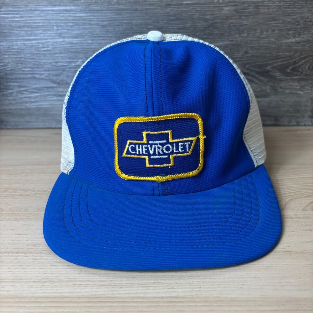 Vintage Chevy Hat Cap Snap Back Blue Trucker Chevrolet Patch 80s USA